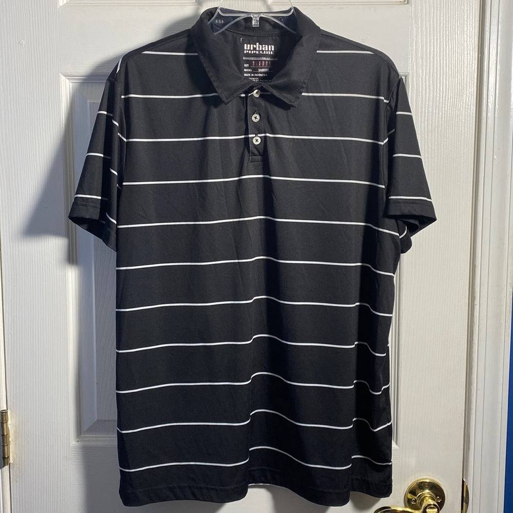 Urban Pipeline Men’s Polyester Striped Black and White Polo Shirt XL